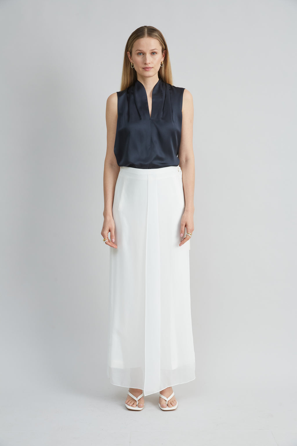 Women Sleeveless Silk Satin Contour Shirt  | Elie Tahari