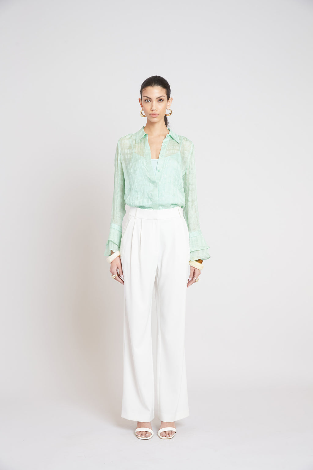 Women Silk Plaid Jacquard Shirt  | Elie Tahari