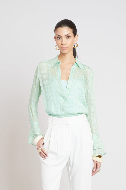 Women Silk Plaid Jacquard Shirt  | Elie Tahari