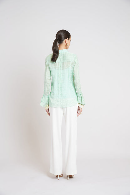 Women Silk Plaid Jacquard Shirt  | Elie Tahari