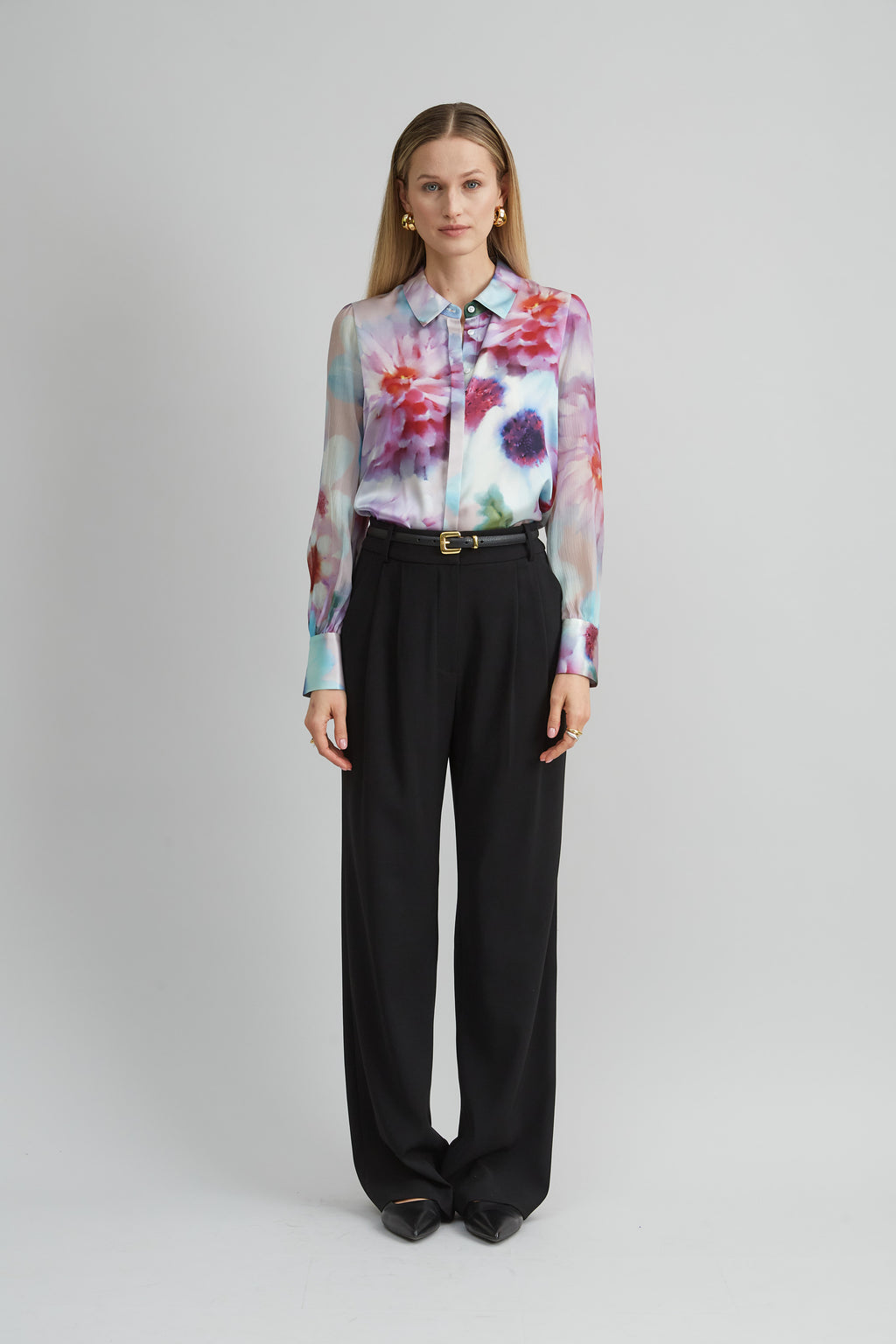 Women Mixed Media Silk Floral Shirt  | Elie Tahari