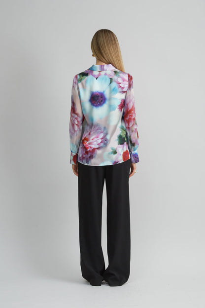 Women Mixed Media Silk Floral Shirt  | Elie Tahari