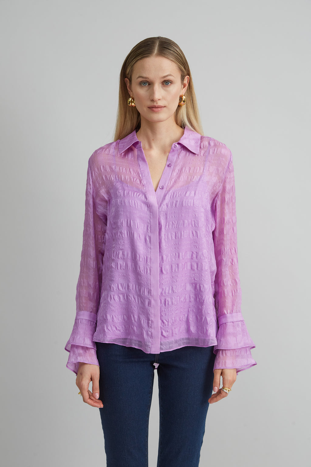 Women Silk Plaid Jacquard Shirt  | Elie Tahari