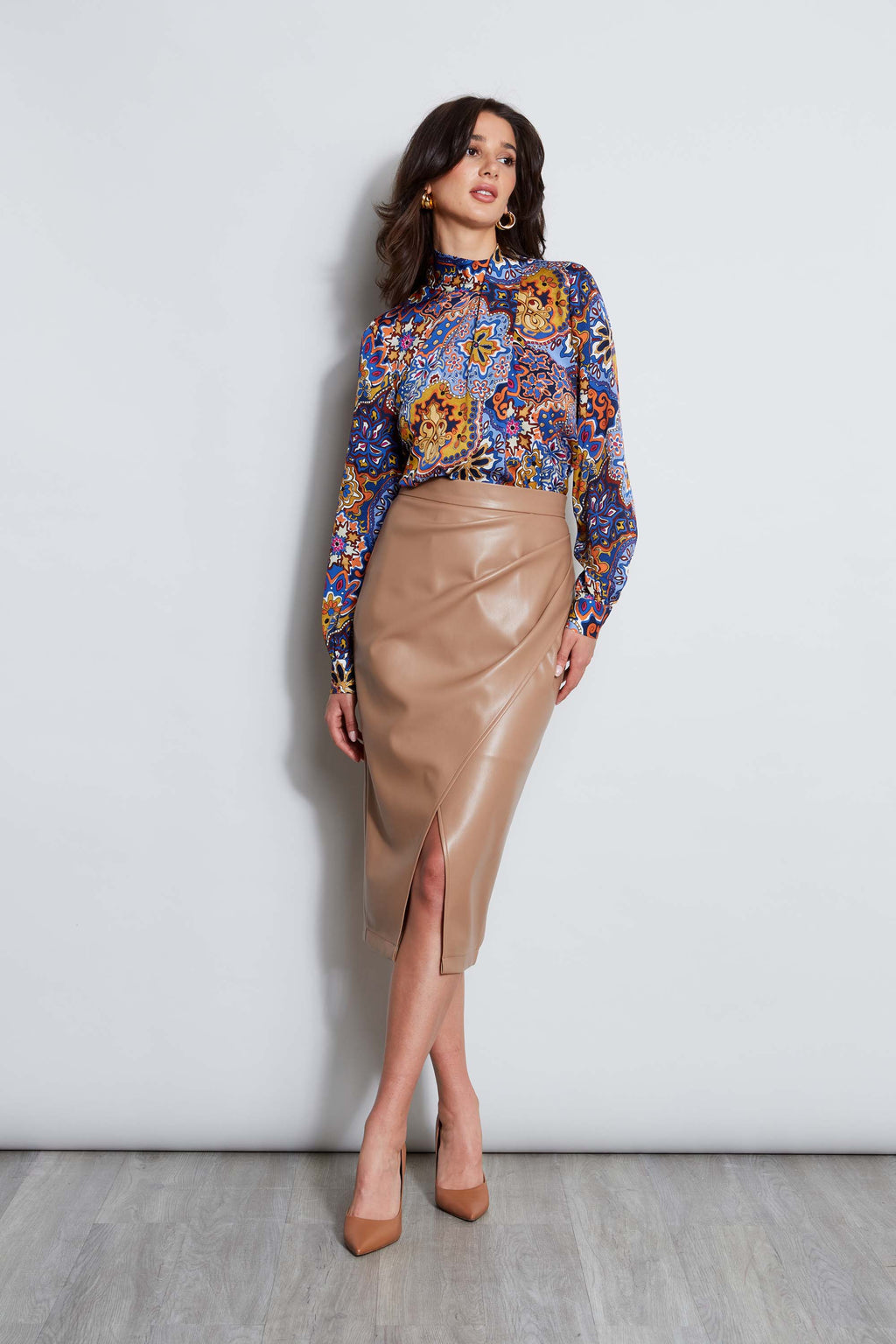 Women Midi Vegan Leather Wrap Skirt Fossil | Elie Tahari