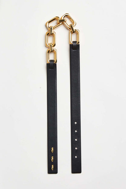 Women Cube Link Belt Black-Gold | Elie Tahari