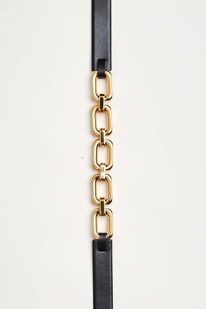 Women Cube Link Belt Black-Gold | Elie Tahari