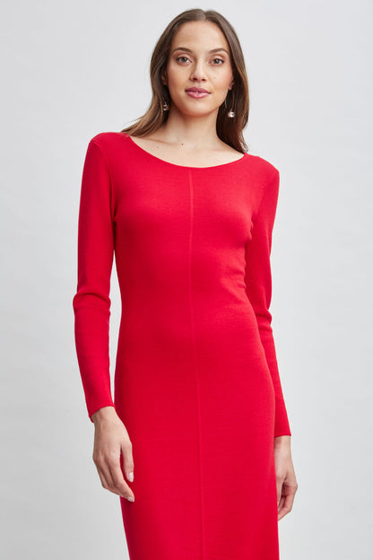 Women Wool Draped Chain Sweater Dress Ruby Red | Elie Tahari
