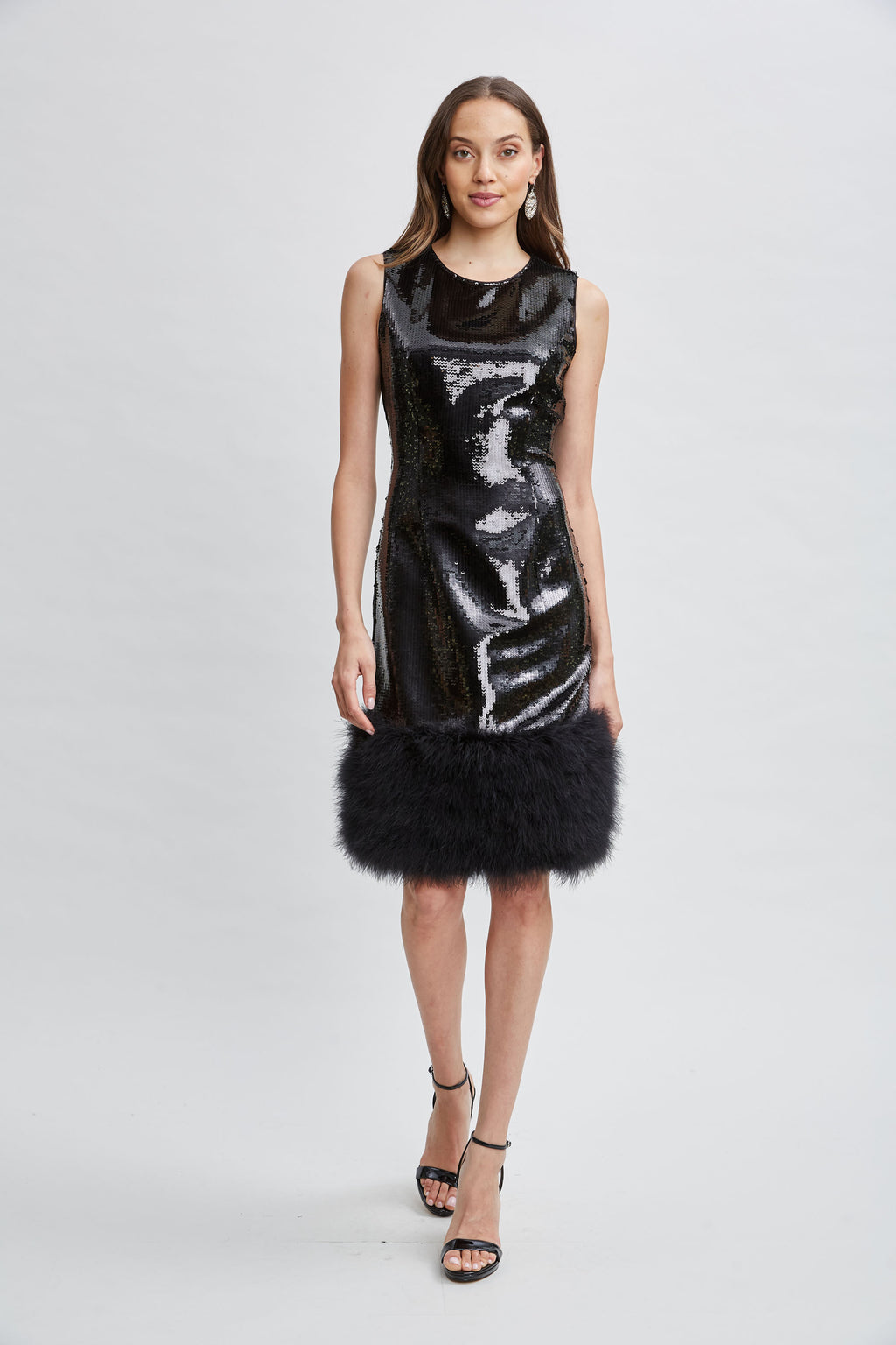 Women Sequin Feather Hem Dress Noir Sequin | Elie Tahari