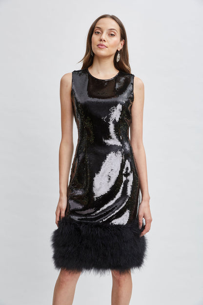 Women Sequin Feather Hem Dress Noir Sequin | Elie Tahari