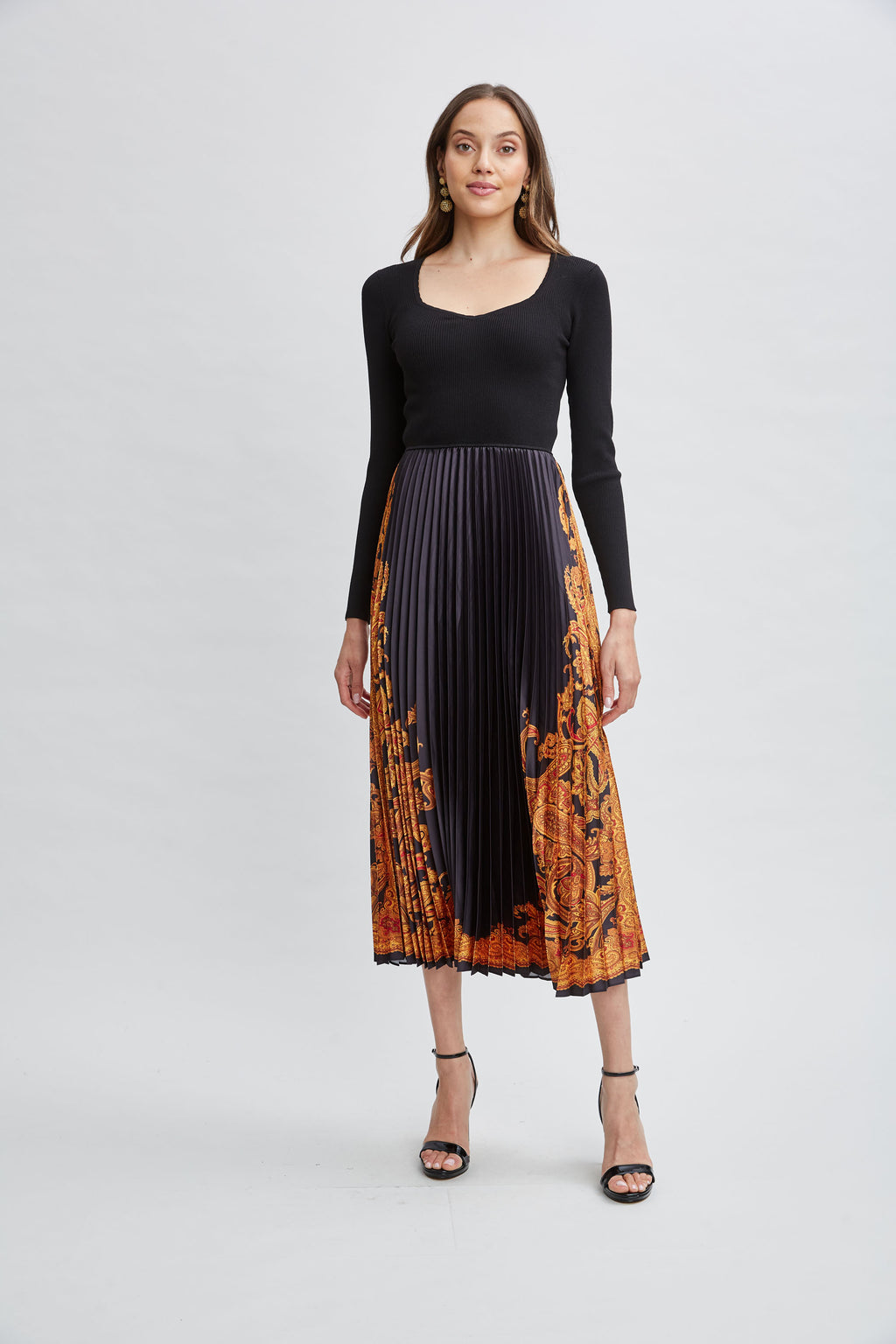 Women Paisley Pleated Midi Dress  | Elie Tahari