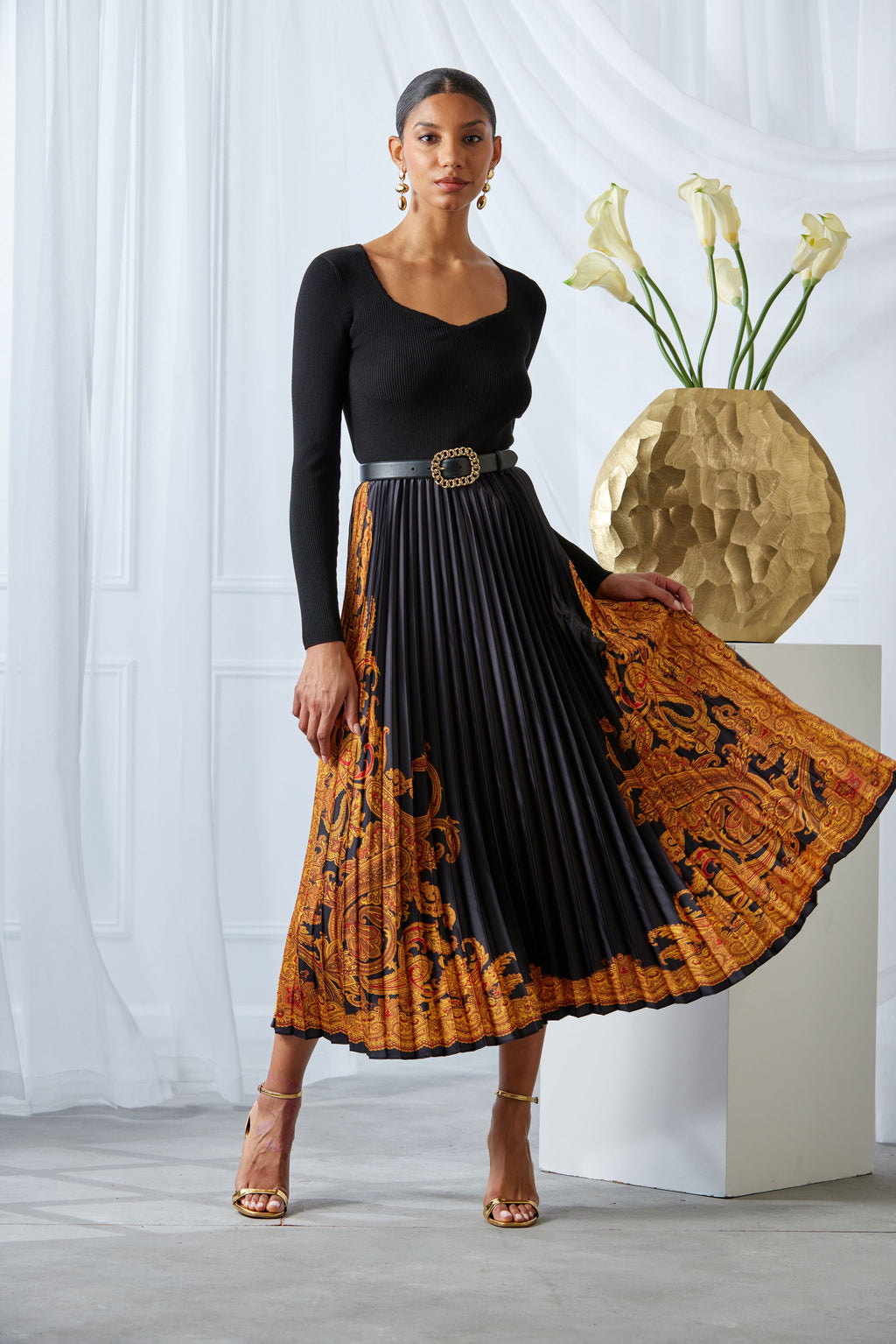 Women Paisley Pleated Midi Dress  | Elie Tahari