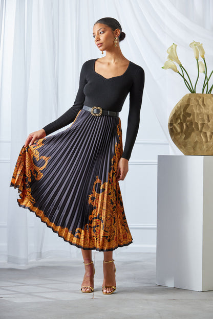 Women Paisley Pleated Midi Dress  | Elie Tahari