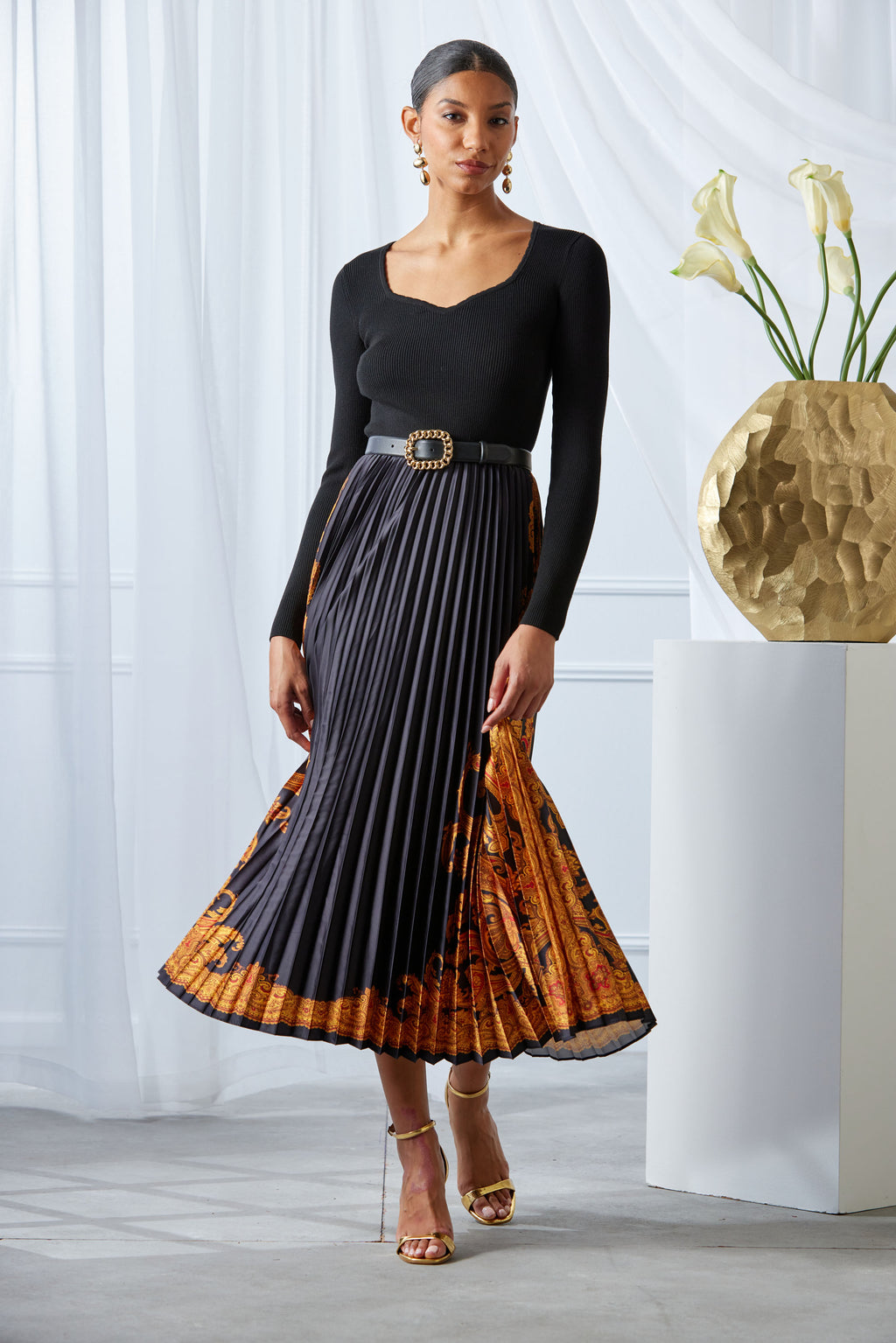 Women Paisley Pleated Midi Dress  | Elie Tahari