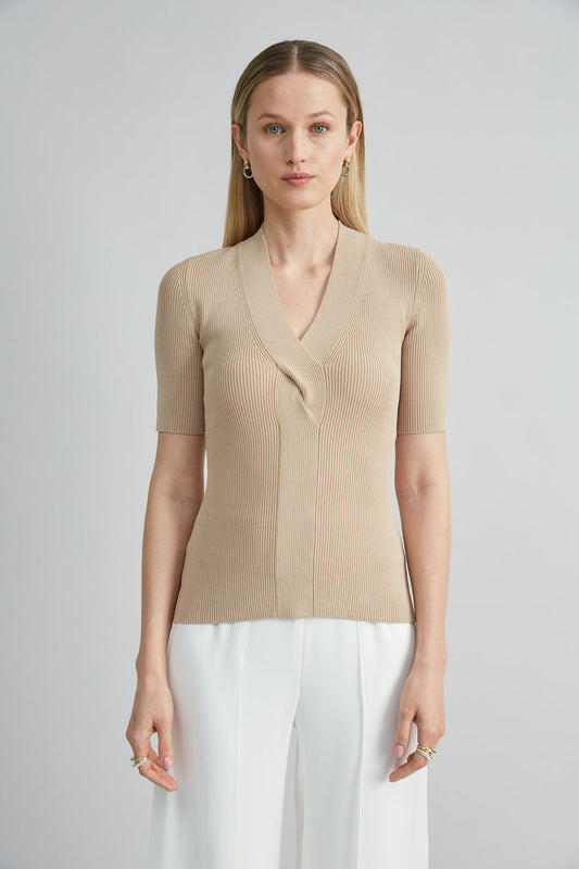 Women Short Sleeve Cable Twist Sweater  | Elie Tahari