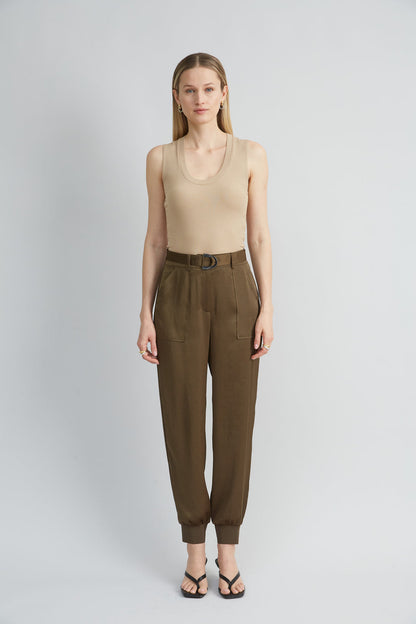 Women Satin Belted Cargo Pant  | Elie Tahari