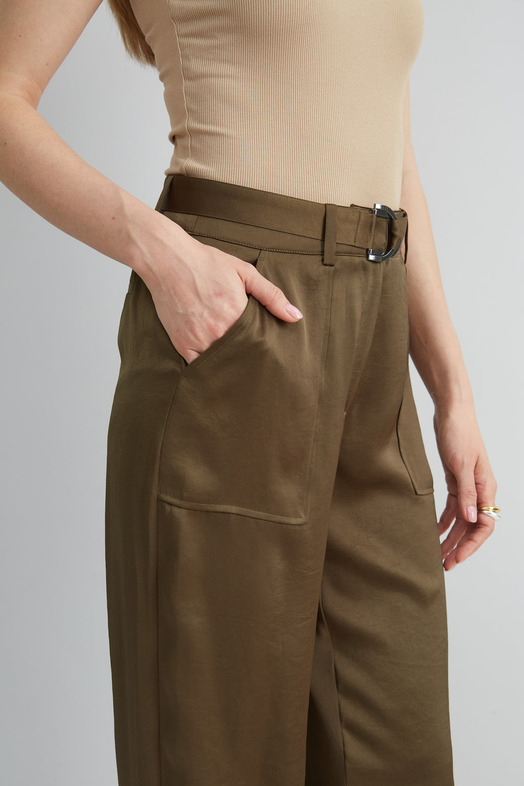 Women Satin Belted Cargo Pant  | Elie Tahari