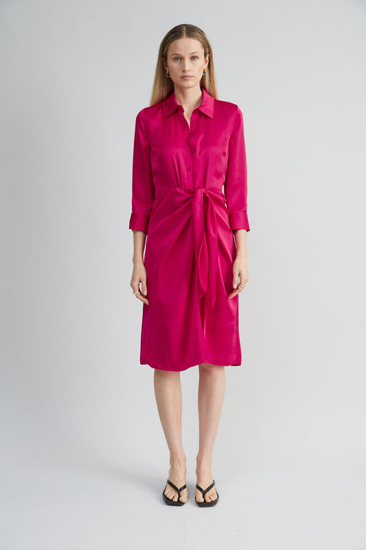 Women Satin Tie Shirt Dress Cyclamen | Elie Tahari