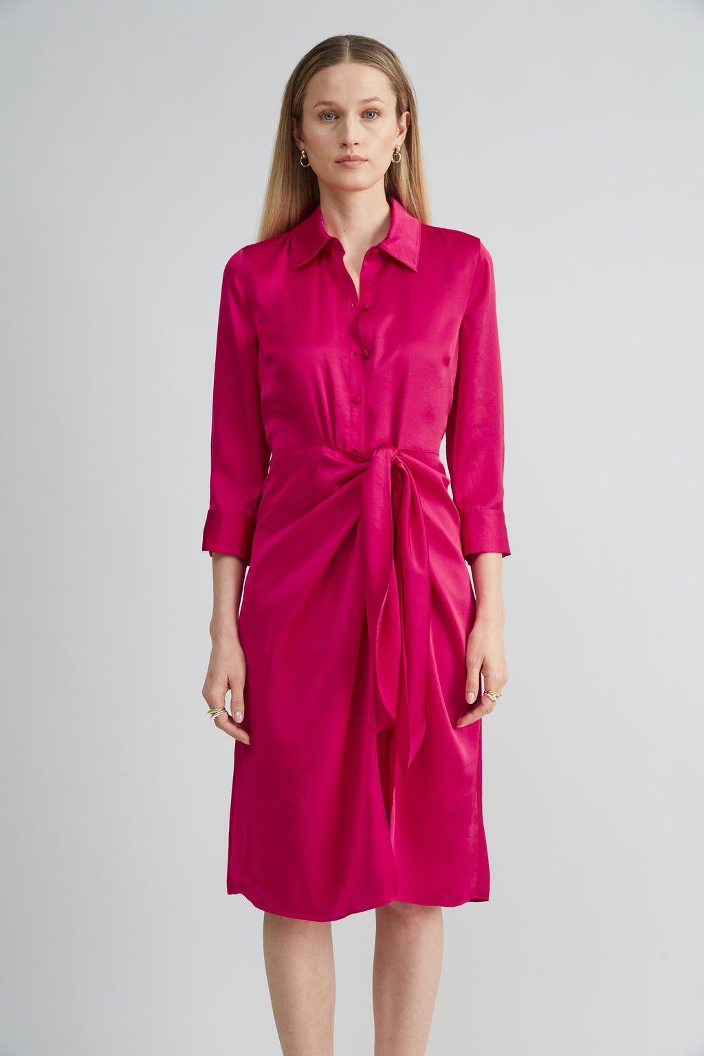 Women Satin Tie Shirt Dress Cyclamen | Elie Tahari