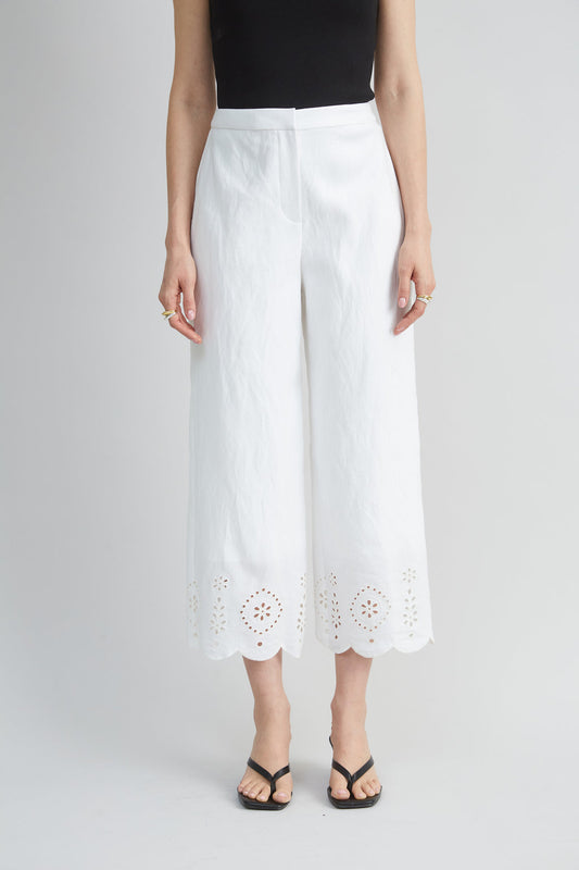 Women Linen Scallop Hem Pant  | Elie Tahari