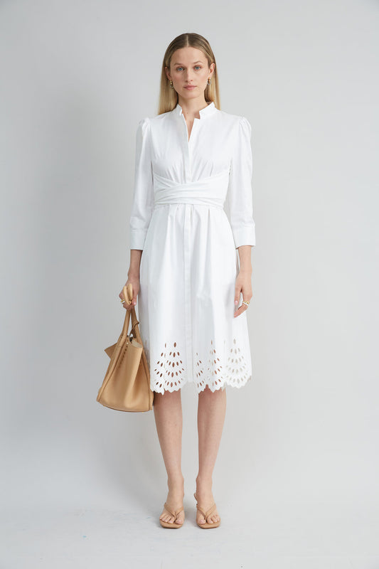 Women Cotton Tie Embroidered Dress  | Elie Tahari