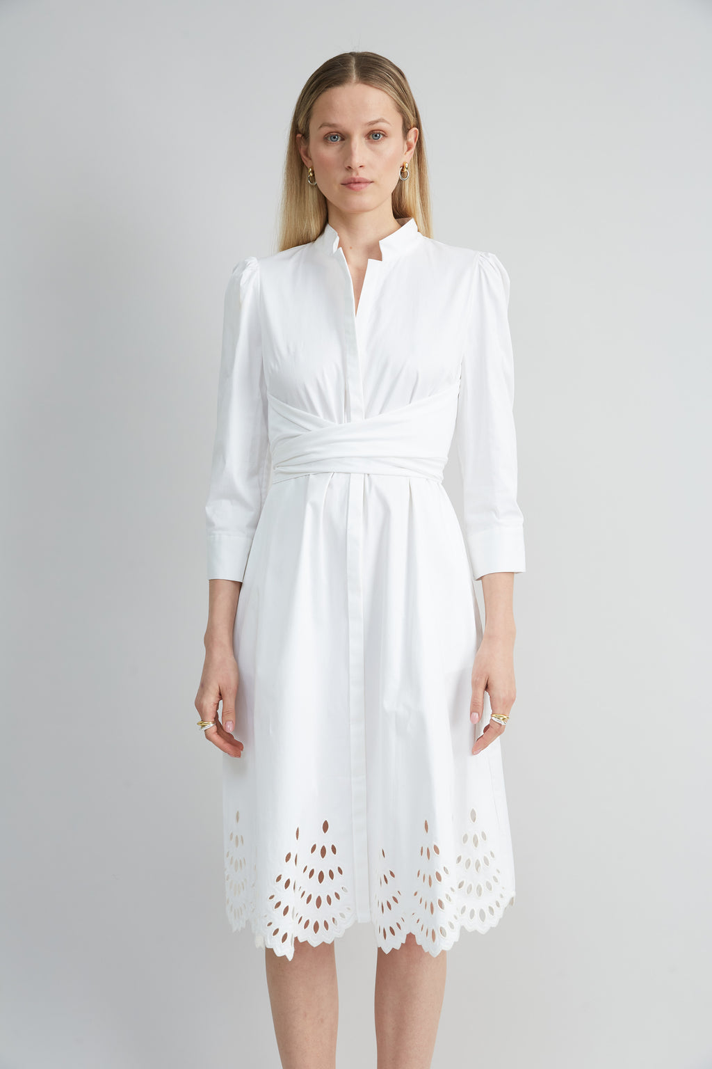 Women Cotton Tie Embroidered Dress  | Elie Tahari
