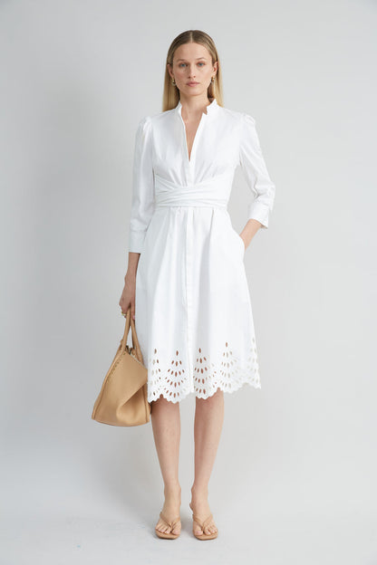 Women Cotton Tie Embroidered Dress  | Elie Tahari