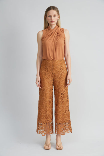 Women Lace Palazzo Pant Caramel | Elie Tahari