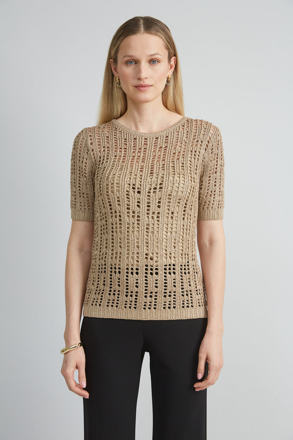 Women Metallic Crochet Sweater  | Elie Tahari