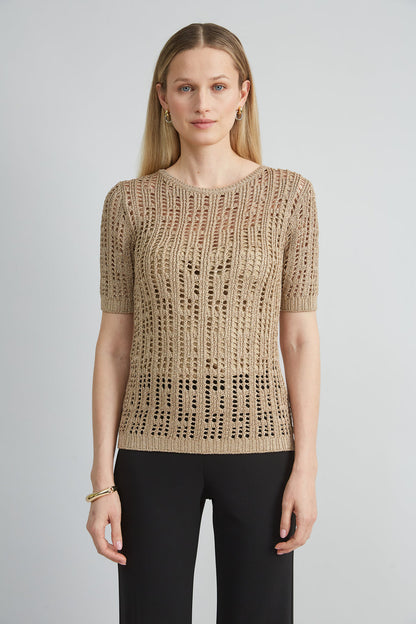 Women Metallic Crochet Sweater  | Elie Tahari