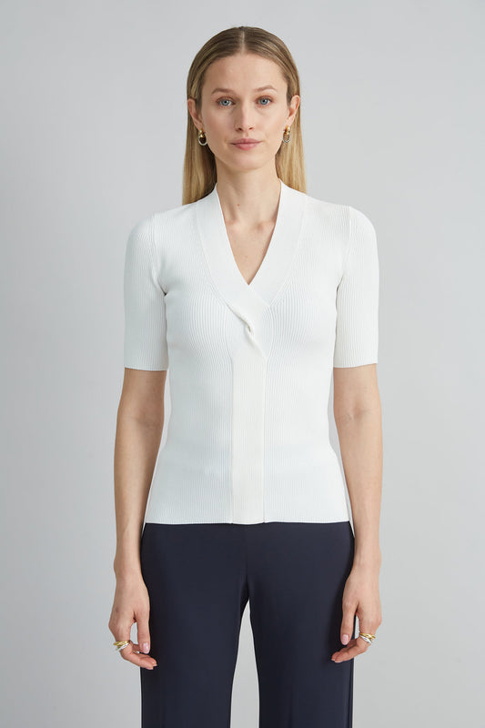 Women Short Sleeve Cable Twist Sweater  | Elie Tahari