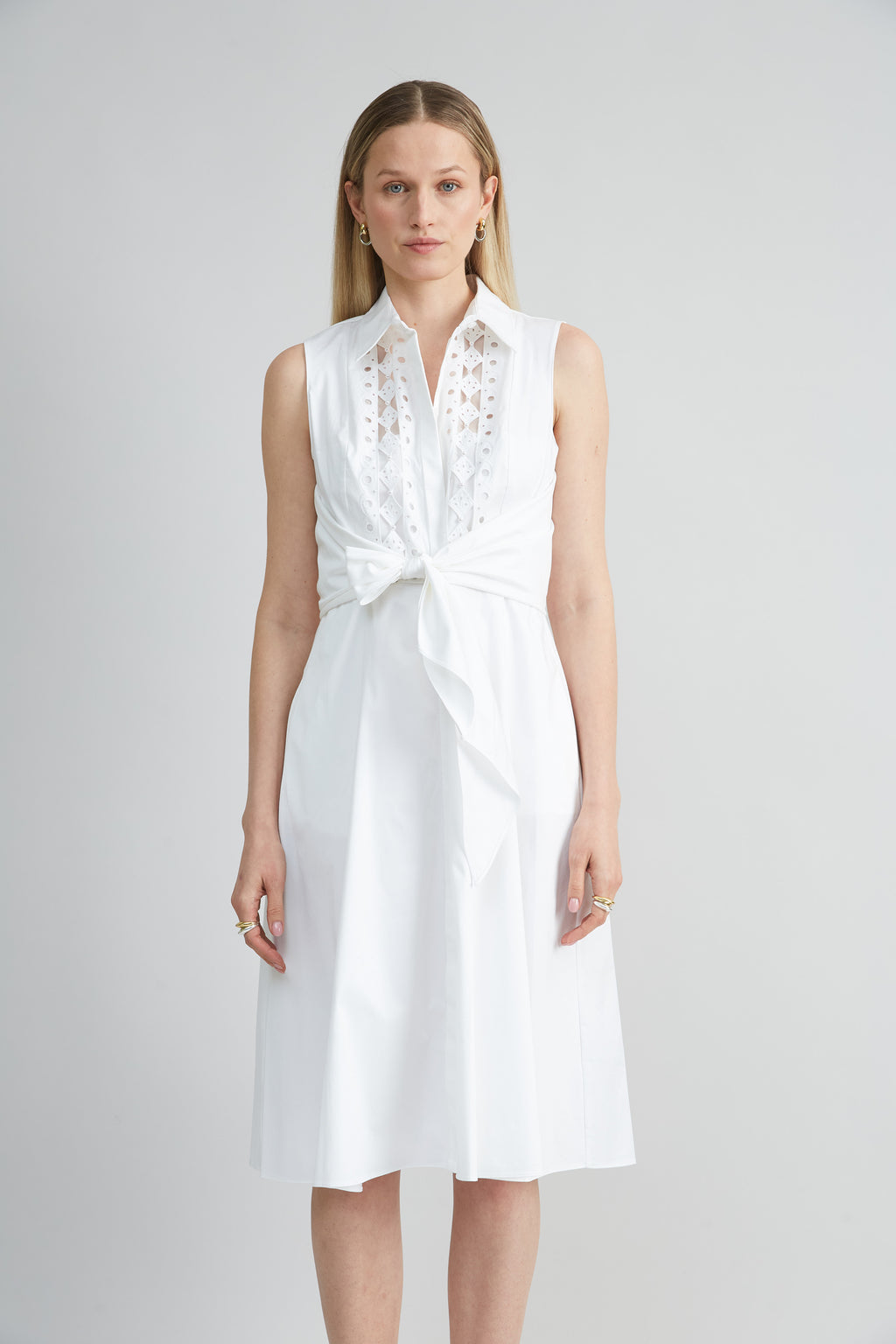 Women Sleeveless Cotton Tie Dress White | Elie Tahari