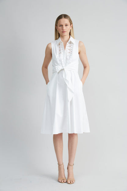 Women Sleeveless Cotton Tie Dress White | Elie Tahari