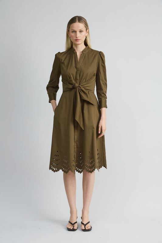 Women Cotton Tie Embroidered Dress Savoy | Elie Tahari