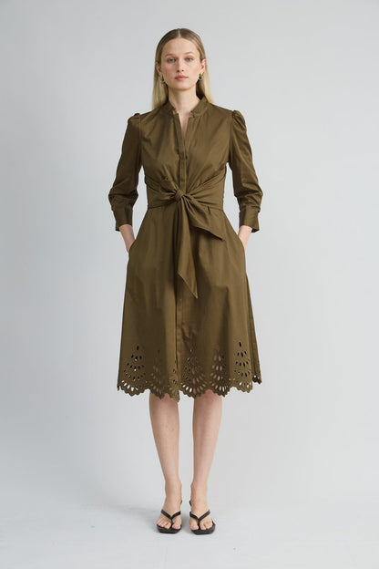 Women Cotton Tie Embroidered Dress Savoy | Elie Tahari