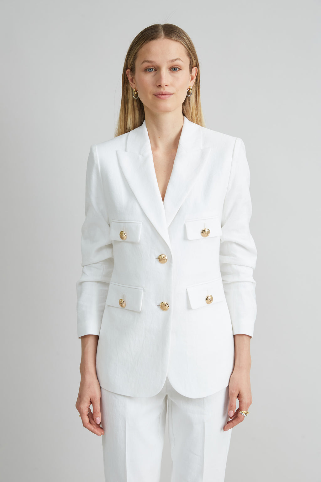 Women Linen Crest Button Blazer  | Elie Tahari