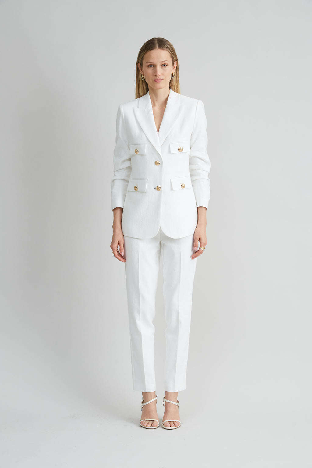 Women Linen Crest Button Blazer  | Elie Tahari