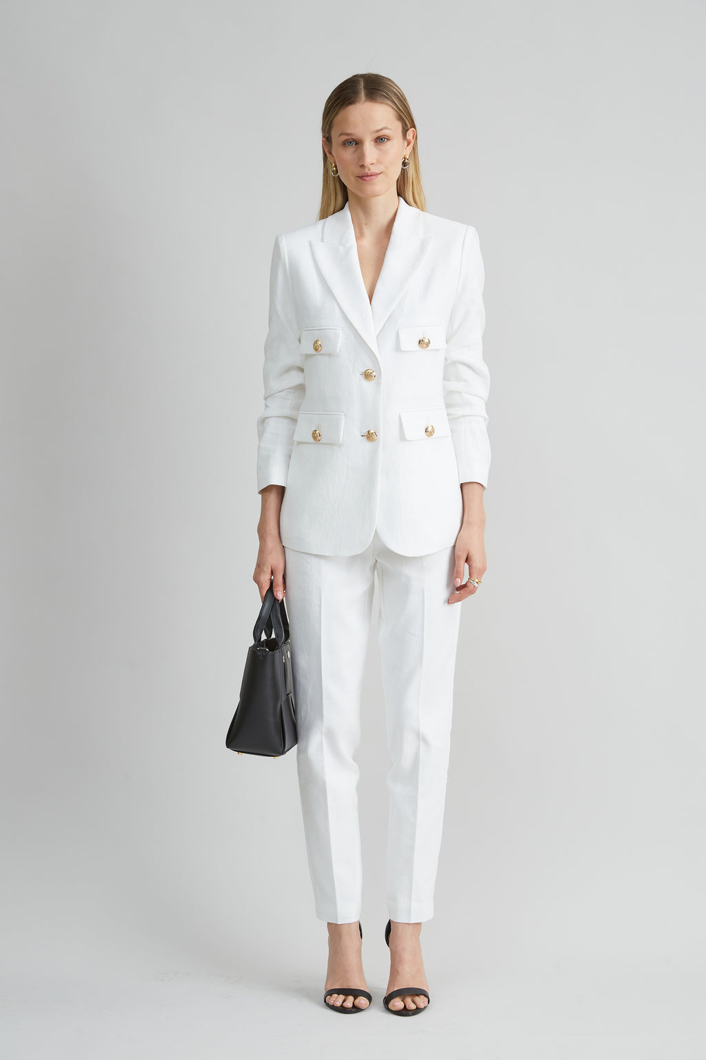 Women Linen Crest Button Blazer  | Elie Tahari