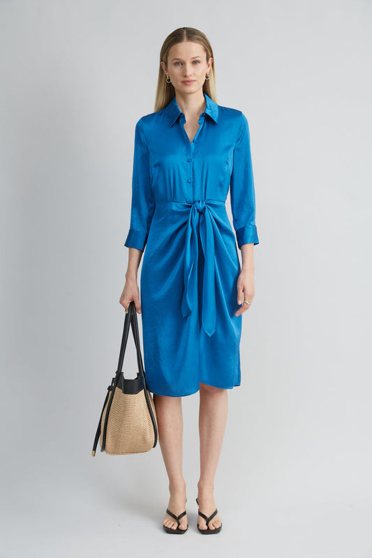 Women Satin Tie Shirt Dress Ocean | Elie Tahari