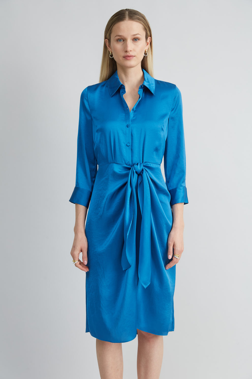 Women Satin Tie Shirt Dress Ocean | Elie Tahari