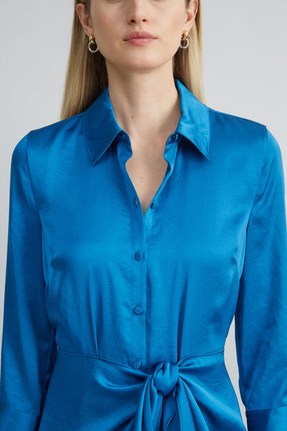 Women Satin Tie Shirt Dress Ocean | Elie Tahari