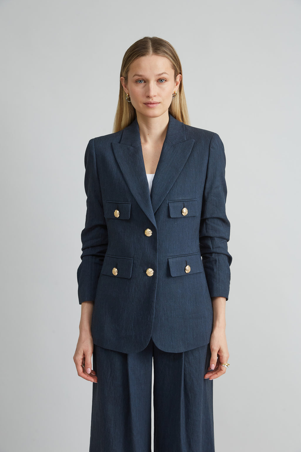 Women Linen Crest Button Blazer  | Elie Tahari