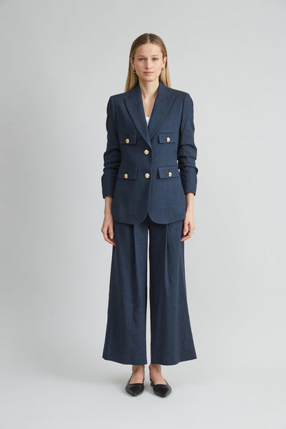 Women Linen Crest Button Blazer  | Elie Tahari