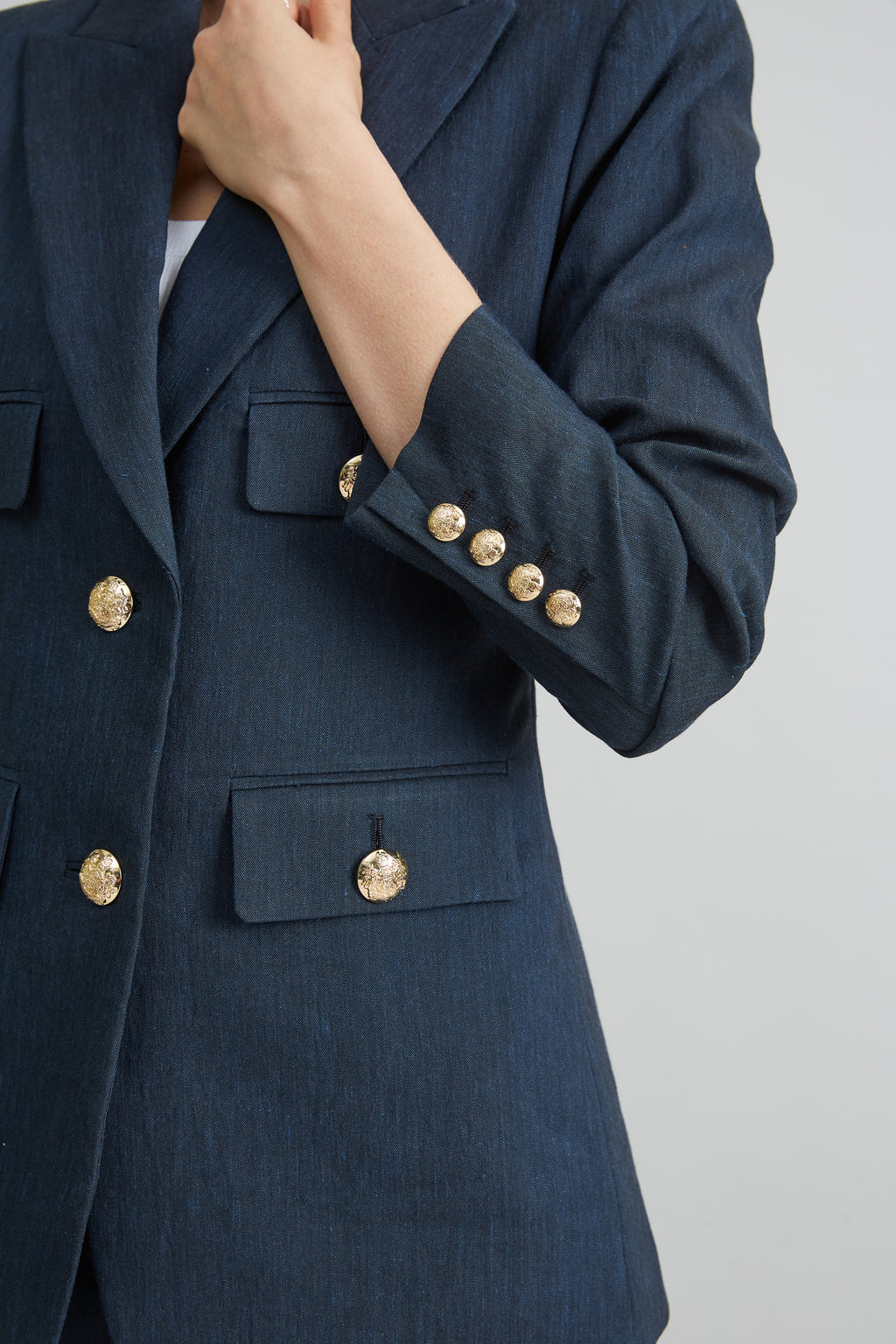 Women Linen Crest Button Blazer  | Elie Tahari