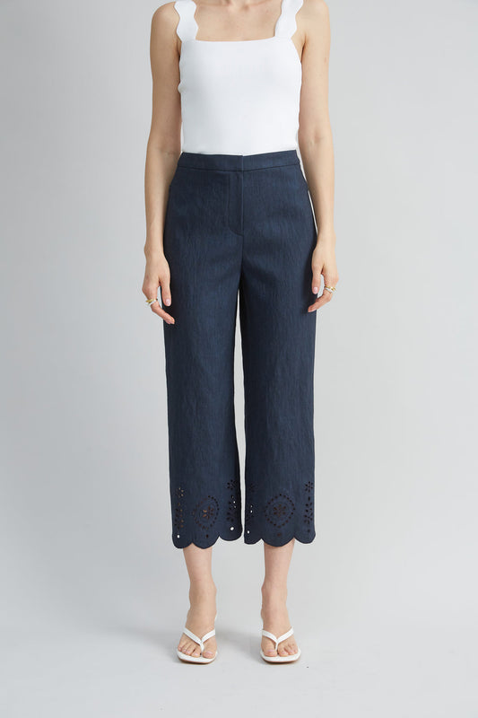Women Linen Scallop Hem Pant  | Elie Tahari