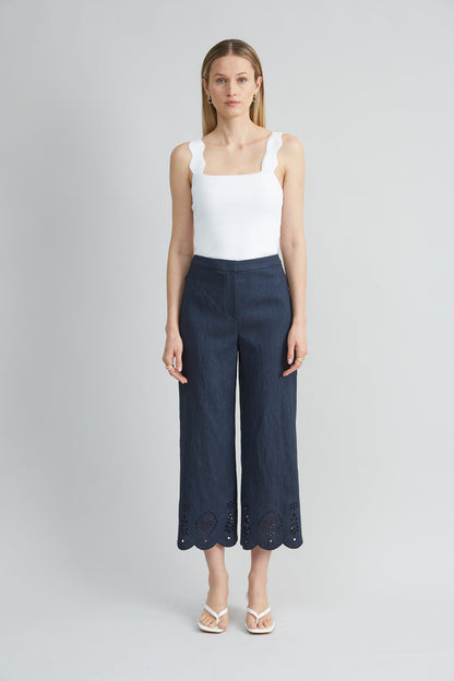 Women Linen Scallop Hem Pant  | Elie Tahari