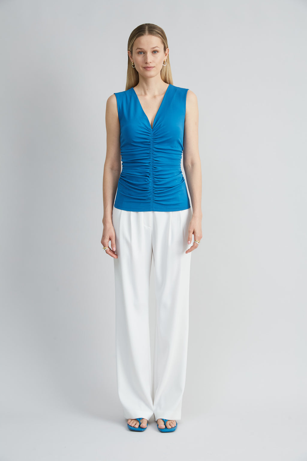 Women Ruched V-Neck Jersey Knit  | Elie Tahari