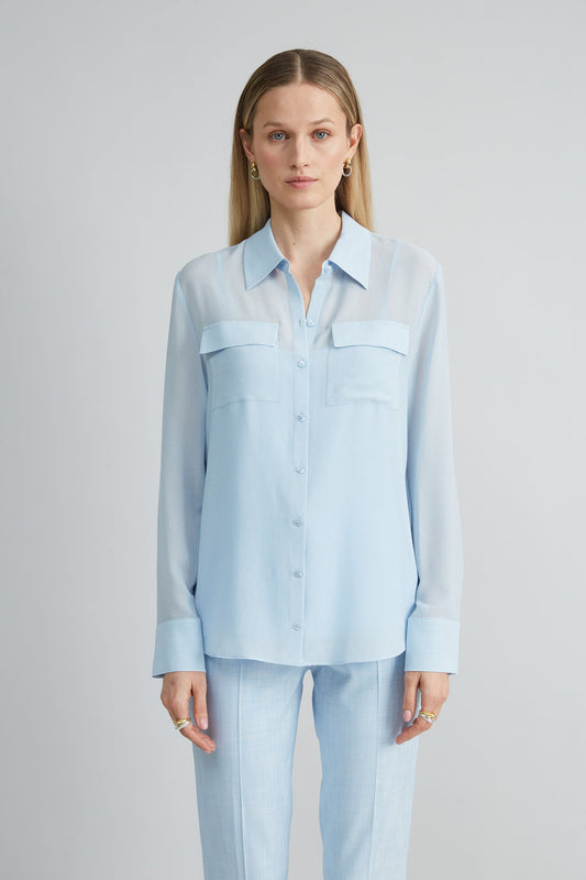 Women Silk Utility Texture Shirt Mist Blue | Elie Tahari