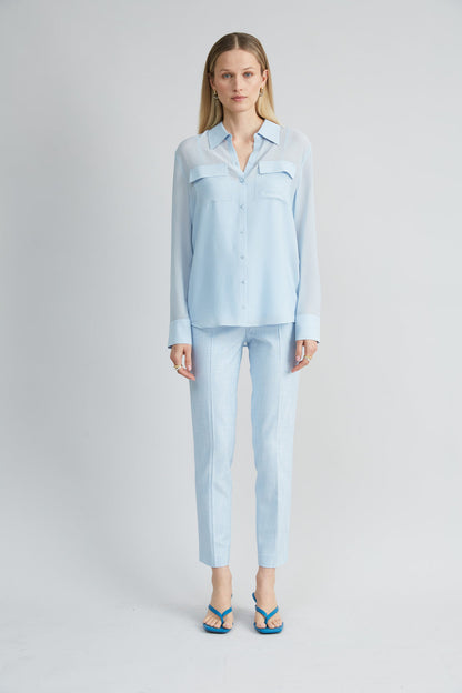 Women Silk Utility Texture Shirt Mist Blue | Elie Tahari