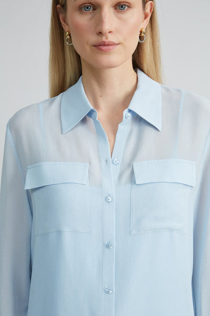 Women Silk Utility Texture Shirt Mist Blue | Elie Tahari
