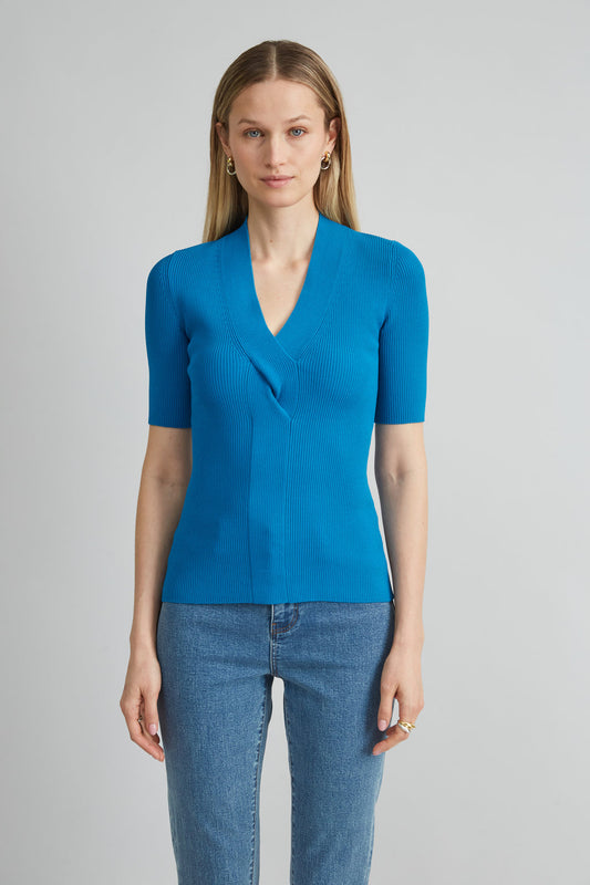 Women Short Sleeve Cable Twist Sweater  | Elie Tahari